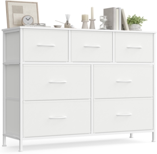 SONGMICS Kommode, Schrank, 7 Stoffschubladen, für Schlafzimmer, Flur, Wohnzimmer, weiß