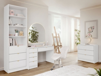 MIRJAN24 Wohnzimmer-Set Tireno V, (3er-Set, Kommode, Schreibtisch, Regal), Aluminiumgriffe in der Farbe Gold