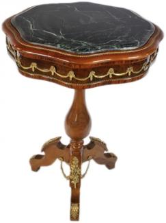 Casa Padrino Barock Beistelltisch mit Marmorplatte Mahagoni / Gold H80 x 60cm - Ludwig XVI Antik Stil Tisch - Möbel
