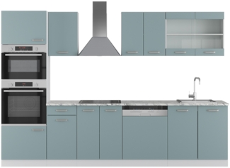 Küchenzeile R-Line Blau-Grau 300 cm mit Hochschrank, ohne Arbeitsplatte Vicco