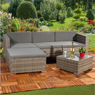 Melko Gartenlounge-Set Gartengarnitur Lounge Polyrattan 5tlg. Sitzgruppe Gartenset, (Set), Schraub-Ausgleich-Standfüße