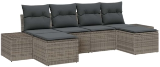 vidaXL Garten-Sofa-Set mit Kissen mit Speicher 4 pcs Grau Poly-Rattan 3355838