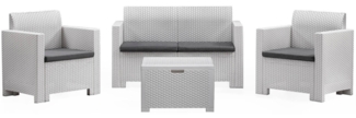 Dmora Loungeset für draußen Gazania, Outdoor-Lounge mit Couchtisch, Terrassenset mit Kissen, Gartenkomposition mit Sofa und Sesseln, Made in Italy, Weiß