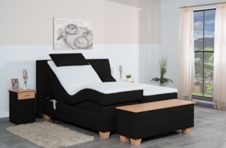 Meisterbetten Boxspringbett Syma 180x220 in W-Black, Matratzenbezug Nano, Ergoflex-Topper