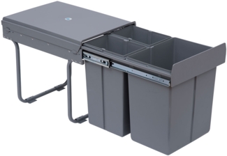 Einbaumülleimer Unterschrank Müllsammler, ausziehbar, 3 herausnehmbare Fächer (1 x 20 L & 2 x 10 L), geeignet für Schränke ab 400 mm Breite, Küche, Kunststoff Metall, grau, 40 L