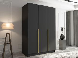 Drehtürenschrank Cikzori I, Kleiderschrank mit 3 Türen (Farbe: Schwarz / Schwarz + Gold)