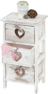 Kommode Forli, Schubladenkommode Schrank, 3 Schubladen mit Herzen 55x29x25cm, Shabby-Look, Vintage ~ weiß