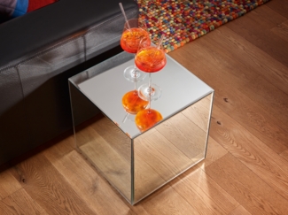Kleiner Beistelltisch LEANA Würfel mit Spiegelglas, Höhe 45cm
