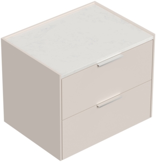 Nachttisch Kommode Artem 60cm, Quarztop, 2 Softeinzüge lackiert Creme Grafit : Creme / Grafit