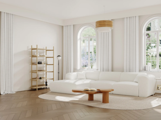 Vente-unique - Großer Ecksofa - Ecke links - Bouclé-Stoff - Weiß - POGNI von Maison Céphy