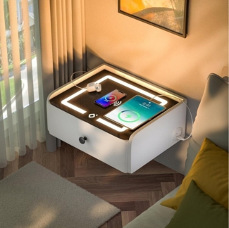 LuxusKollektion Nachttisch Nachttisch Hängend mit Ladefunktion LED Licht & Stauraum Modern