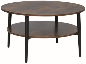 designimpex Couchtisch Design GE-111 Eiche rund rustikal - Schwarz matt Wohnzimmer