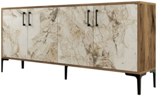 Dmora Kommode Agape, Wohnzimmerbuffet, Wohnzimmer-Sideboard, Moderne Küchen-Speisekammer, 180x35h78 cm, Nussbaum und Weißer Marmor