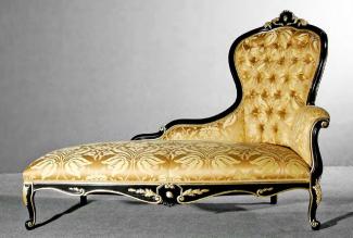 Casa Padrino Luxus Barock Chaiselongue Gold / Schwarz / Gold - Handgefertigte Massivholz Recamiere mit elegantem Muster - Barock Wohnzimmer & Hotel Möbel - Erstklassische Qualität - Made in Italy