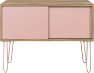 Bisley MultiRange Sideboard in Nussbaum-Pink - Büroschrank mit Schiebetüren 100cm breit, Retro-Design Kommode aus Holz & Metall, Schrank für Ordner, Bücher & Büro-Material, MS1007H-NW-620