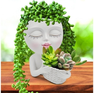 LA CUTE Blumentopf Doppel-Blumentopf mit Gesicht für Zimmer- und Gartenpflanzen. (Deko-Pflanztopf für Zimmerpflanzen und Sukkulenten, Blumentopf mit Drainagesystem und rutschfesten Unterlagen), Stilvolles Pflanzgefäß mit zwei separaten Pflanzöffnungen.
