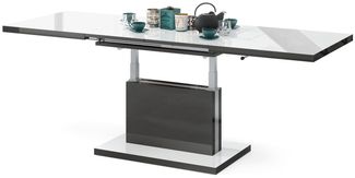 Mazzoni Couchtisch Aston Weiß-Anthrazit Hochglanz höhenverstellbar ausziehbar 120 bis 200, Funktionstisch, Wohnzimmertisch, Tisch, Esstisch, Sofatisch