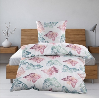 Casa Colori Bettwäsche Seersucker Bettwäsche mit bunten Schmetterlingen, Seersucker, 2 teilig, Decke 135x200 cm, Kissen 80x80 cm