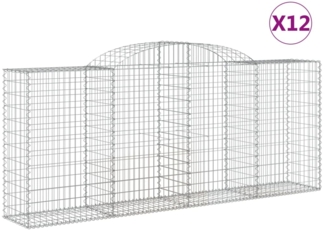 vidaXL Gabionen mit Hochbogen 12 Stk 300x50x120/140cm Verzinktes Eisen 3146729