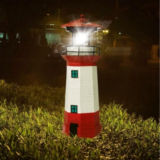 BlingBin Gartenleuchte LED Solar Leuchtturm Gartendeko 360 Grad Drehbare Leuchtfeuer Turm, Dekoration für Garten, LED fest integriert, Tageslichtweiß, Tageslichtsensor für automatisches Ein- und Ausschalten
