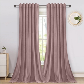 LMaxhome Verdunkelungsvorhang Samt Verdickt Velvet Gardinen Thermo Winter mit Ösen Vorhang Solide, (2 St) Grau/Grün/Rosa, Blickdicht Verdunkelnd, Wohnzimmer Schlafzimmer