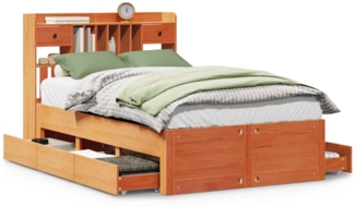 vidaXL Massivholzbett mit Regal ohne Matratze Wachsbraun 135x190 cm 3308977