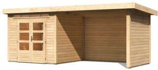 Karibu Woodfeeling Gartenhaus Kandern mit Anbaudach Seiten- und Rückwand 270x270 Gartenhaus aus Holz Holzhaus mit 28 mm Wandstärke inklusive Schleppdach Blockbohlenhaus