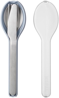Mepal 105760013800 To Go Set Ellipse 3-teilig Nordic blue  Besteck für unterwegs. Bestehend aus Messer, Gabel und Löffel, in hellblau Kunststoffhülle, Stainless Steel, 19.5 x 5.1 x 2.3 cm