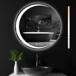 ZMH Runder Badezimmerspiegel mit Beleuchtung – 50 cm runder Wandspiegel, LED, IP44, runder Badezimmerspiegel mit Touch-Schalter und Antibeschlagfunktion