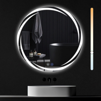 ZMH Runder Badezimmerspiegel mit Beleuchtung – LED-Wandspiegel 80 cm IP44, runder Badezimmerspiegel mit Touch-Funktion, mit dimmbarem Licht – Schalter und Antibeschlagfunktion