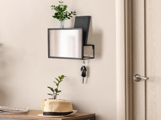 Kleine Wandgarderobe MIMI Metall Schwarz mit Spiegel und Ablage, Breite 34cm