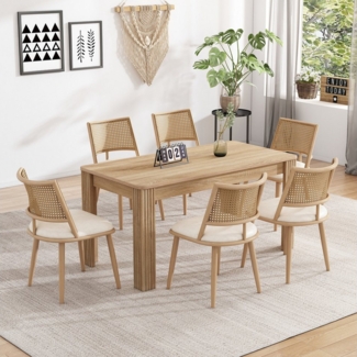 Flieks Esszimmerstuhl (Set, 6 St), 6er Set Polsterstühle mit Rattan-Rückenlehne Kunstleder, Metallbeine