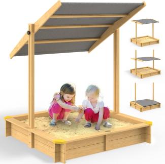 Spielwerk Sandkasten mit Dach, Holz, Natur / Anthrazit, 140 x 140 x 120 cm