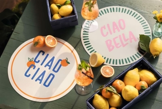 2x Platzmatte "Italien" aus PVC, weiß / bunt, Ø 38 cm, Tischsets rund, Platzsets, Tischuntersetzer, Tischunterlage Esstisch