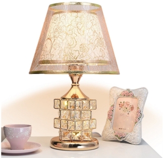Luckice LED Nachttischlampe Schlafzimmerlampe,Gold Tischlampe Vintage,LED Teichleuchte, LED wechselbar, Knopfschalter,einfach zu bedienen. Kristallbasis,High-End-Luxus, tischlampe wohnzimmer/tischlampe schlafzimmer /tischlampe gold