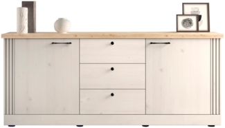 Calicosy 'COUNTRY' Sideboard mit 2 Türen und 3 Schubladen L211 cm - Eiche Dekor und Weiß - Weiß