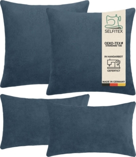 Selfitex Dekokissen 4er Set Cord Kissen inkl. Füllkissen, 2 x 50 x 50 & 2 x 30 x 50, robuster Bezug mit satten Farben, weiches Füllkissen