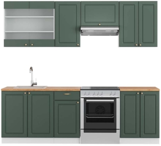 Küchenzeile Fame-Line Grün-Gold Landhaus/Weiß 240 cm , AP Eiche Vicco