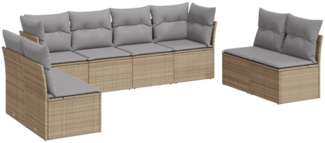 vidaXL 8-tlg. Garten-Sofagarnitur mit Kissen Beige Poly Rattan 3217449