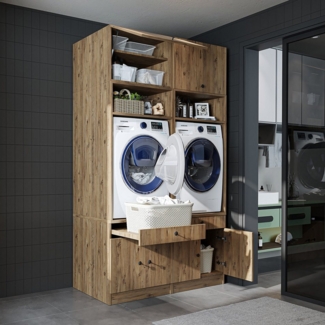 Roomart Waschmaschinenumbauschrank (Waschmaschinenschrank Trocknerschrank mit Schrankaufsätzen Waschturm)