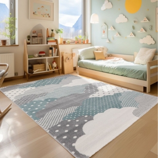 SIMPEX24 Teppich Wolken Design, Läufer, Höhe: 10 mm, Teppich Kinderzimmer Wolke Design Kinder Teppich Blau Babyzimmer