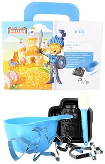 Kaiser Kinder-Backset 7-teilig – Backform Ritterburg, Rührschüssel, Ausstechformen & Zubehör – Antihaftbeschichtet, spülmaschinengeeignet, blau