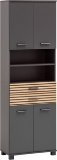 Lomadox Hochschrank KANE-80 anthrazit Akustikpaneel-Optik Badschrank 59,8x180,9x32,6 cm