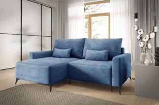 Ecksofa Schlafsofa Sofa SILVES in Stoff Poso Blau Ottomane Links