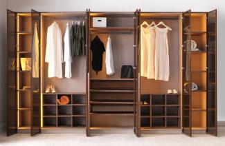 Casa Padrino Luxus Schlafzimmerschrank Dunkelbraun 360 x 62 x H. 230 cm - Beleuchteter Kleiderschrank mit 8 Glastüren - Schlafzimmer Möbel - Hotel Möbel - Luxus Möbel