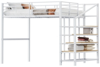 Flieks Hochbett Metallbett Kinderbett 140x200cm mit großen Stauraum und Treppe
