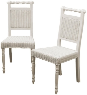 Esszimmerstuhl 2er Set, aus Rattan handgeflochten, weiß
