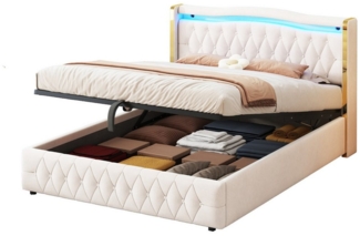 OKWISH Polsterbett Funktionsbett,Doppelbett,mit hellen Streifen für stabilen Halt (modernes Schlafzimmer Polsterbett mit hydraulischem Stauraum, 160*200cm), ohne Matratze