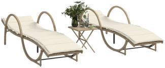 vidaXL Sonnenliegen 2 Stk. mit Tisch Beige Poly Rattan 368266