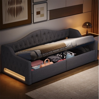 REDOM Daybett Funktionsbett,Tagesbett,Schlafsofa (Gepolstertes Tagesbett mit LED-Gürtel, Stauraum & Leinenpolsterung – Flexibles Design)